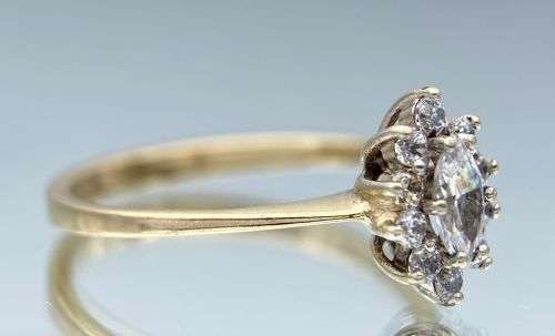 ***YELLOW GOLD MARQUISE HALO CZ RING*** R1 BIDS!