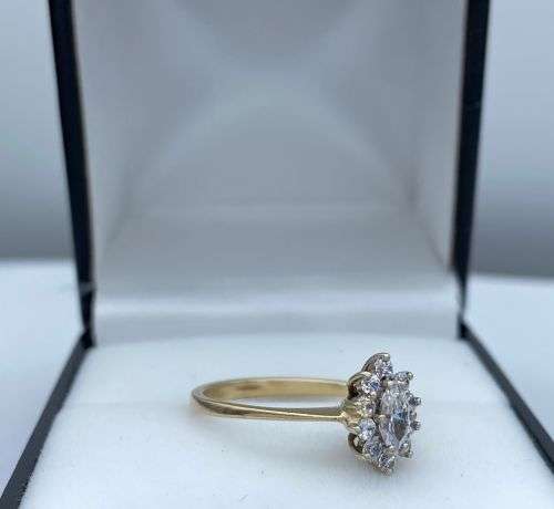 ***YELLOW GOLD MARQUISE HALO CZ RING*** R1 BIDS!
