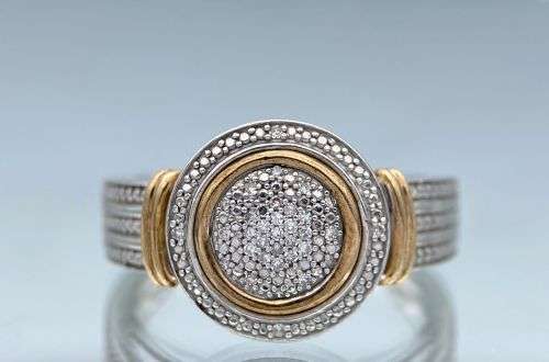 ***9K GOLD & SILVER ZIRCONIA & DIAMOND SPARTAN RING*** R1 BIDS!