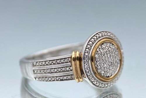 ***9K GOLD & SILVER ZIRCONIA & DIAMOND SPARTAN RING*** R1 BIDS!