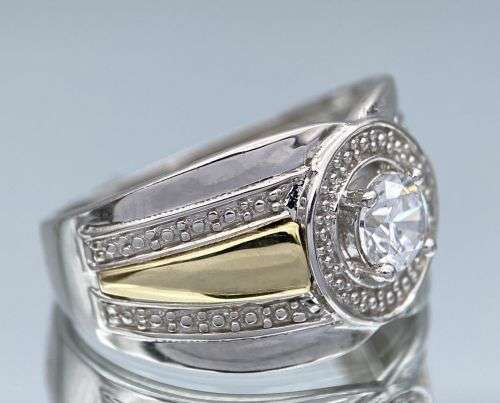 ***STUNNING 9K GOLD & SILVER CHUNKY CYCLOPS CZ RING*** R1 BIDS!