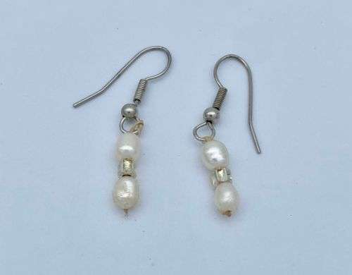 **EXCELLENT SILVER SALTWATER PEARL HANDMADE EARRINGS***