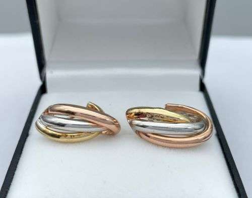 RETAIL: R4500 9K ROSE/YELLOW GOLD & SILVER TRI-HOOP EARRINGS***