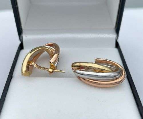 RETAIL: R4500 9K ROSE/YELLOW GOLD & SILVER TRI-HOOP EARRINGS***