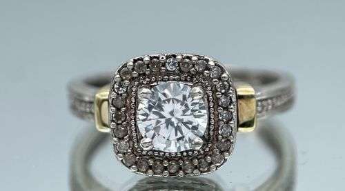 RETAIL:4500 - 9K YELLOW GOLD & SILVER CZ HALO CYCLOPS TWO-TONE RING* R1 BIDS