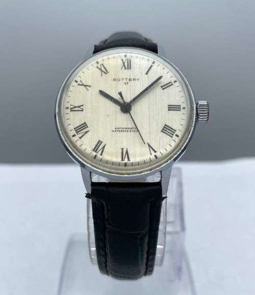 VINTAGE ROTTERY 17 COLLECTIBLE SWISS MENS WATCH!