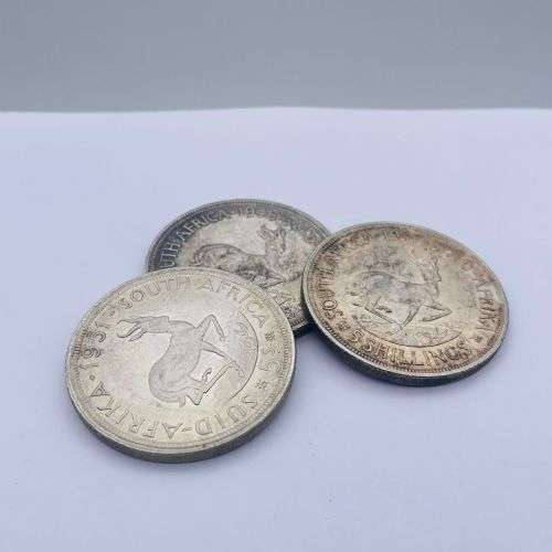 LOT OF SILVER SA 5 SHILLING COINS - BID FOR LOT!