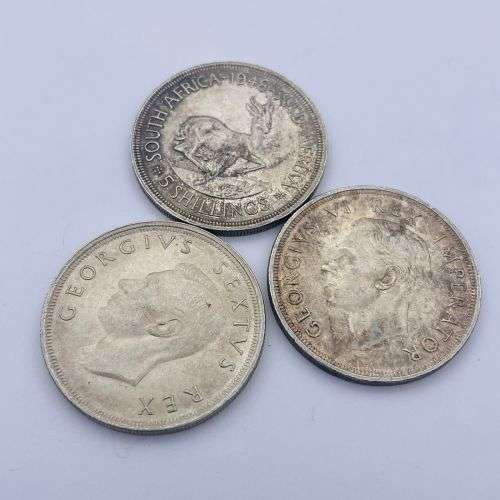 LOT OF SILVER SA 5 SHILLING COINS - BID FOR LOT!