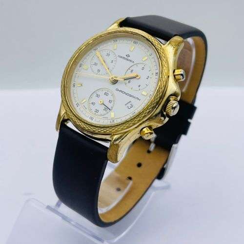 CLASSY CONTINENTAL SWISS CHRONOGRAPH GOLD MENS DRESS WATCH!