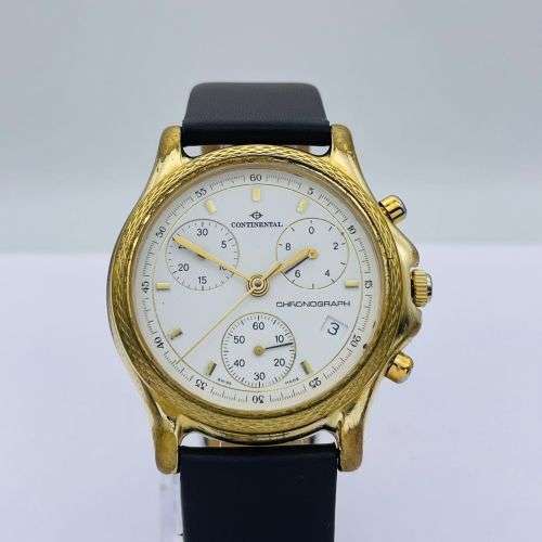 CLASSY CONTINENTAL SWISS CHRONOGRAPH GOLD MENS DRESS WATCH!