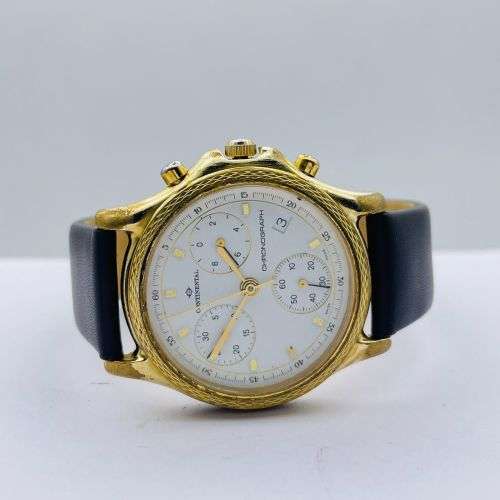 CLASSY CONTINENTAL SWISS CHRONOGRAPH GOLD MENS DRESS WATCH!