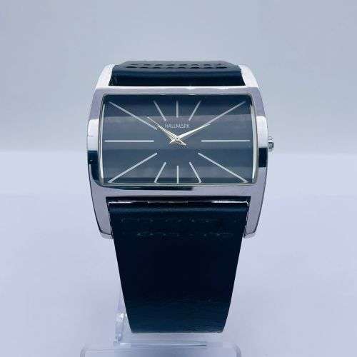 HALLMARK LEATHER STEEL MENS  DRESS WATCH***R1 BIDS!