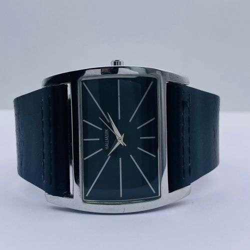 HALLMARK LEATHER STEEL MENS  DRESS WATCH***R1 BIDS!