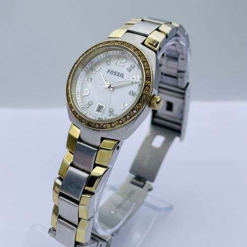 LOVELY FOSSIL TWO-TONE LADIES DIAMANTE DRESS WATCH