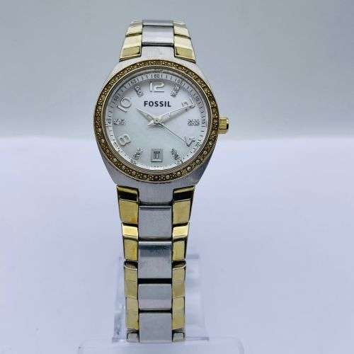 LOVELY FOSSIL TWO-TONE LADIES DIAMANTE DRESS WATCH