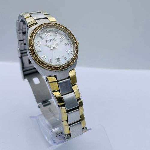 LOVELY FOSSIL TWO-TONE LADIES DIAMANTE DRESS WATCH