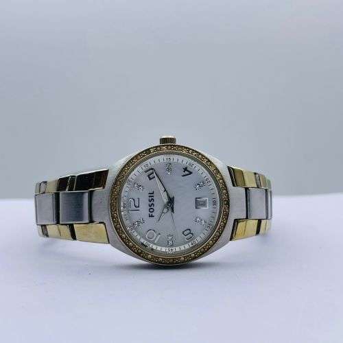 LOVELY FOSSIL TWO-TONE LADIES DIAMANTE DRESS WATCH