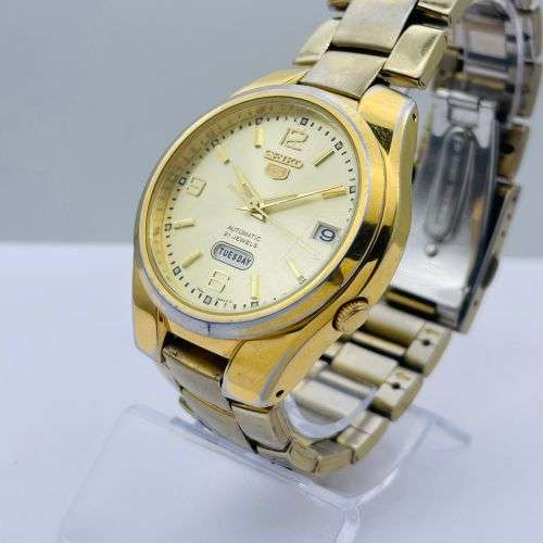 EXCELLENT SEIKO 5 AUTOMATIC GOLD MENS DRESS WATCH!