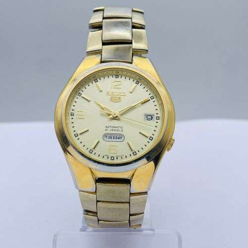 EXCELLENT SEIKO 5 AUTOMATIC GOLD MENS DRESS WATCH!