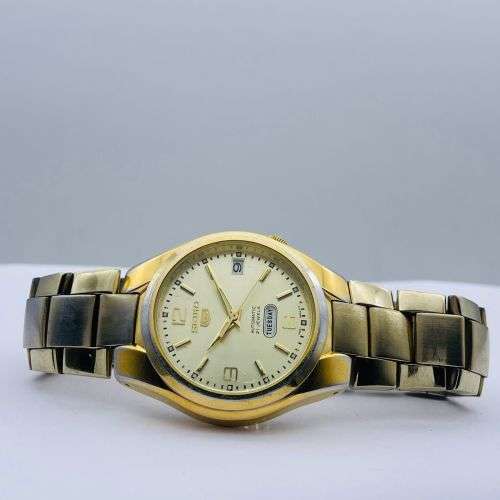 EXCELLENT SEIKO 5 AUTOMATIC GOLD MENS DRESS WATCH!