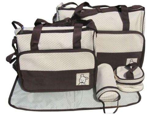 5 Piece Multifunctional Nappy Diaper Bag - Brown