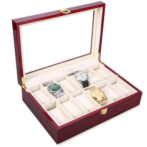 Watch Organising Display Box - Cherry Wood - 10 Grid