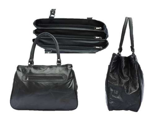 Genuine Patch Leather Handbag in BLACK