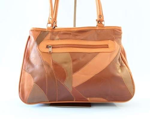 Genuine Patch Leather Handbag in TAN