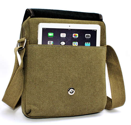 Canvas Messenger Shoulder Bag - KHAKI