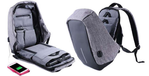 Anti-Theft Backpack with 10400mAh Powerbank - COMBO - Grey
