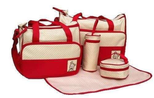 5-Piece Multifunctional Travel Diaper / Nappy Bag Set- RED