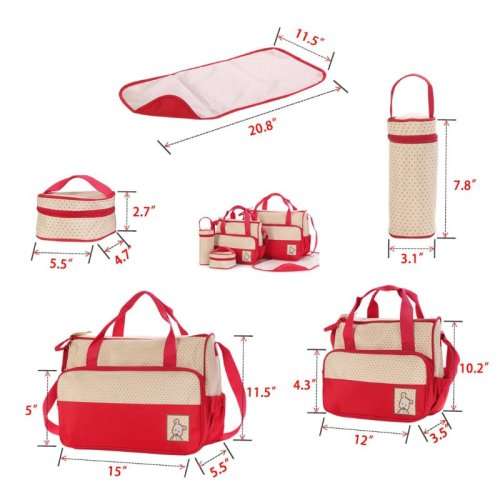 5-Piece Multifunctional Travel Diaper / Nappy Bag Set- RED
