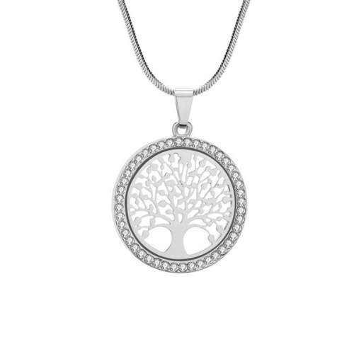 Rhodium Silver Tree of Life Pendant with Snake Necklace - 45cm