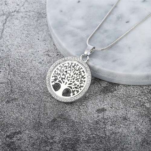 Rhodium Silver Tree of Life Pendant with Snake Necklace - 45cm