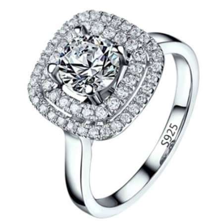 Double Pave 1.43CT Cr. Diamond S925 Sterling Silver Engagement Ring - Size 8 | Q
