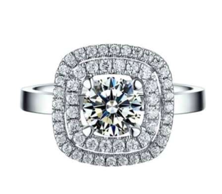 Double Pave 1.43CT Cr. Diamond S925 Sterling Silver Engagement Ring - Size 8 | Q