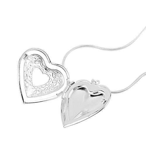 S925 Sterling Silver Filled Heart Locket Pendant with 55cm Snake Chain Necklace