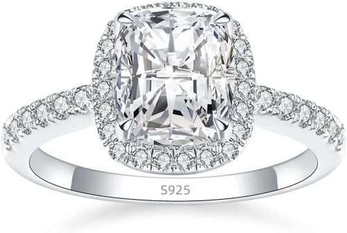 Radiant S925 Sterling Silver 2.3 Carat Halo Engagement Ring - Size 8 | Q