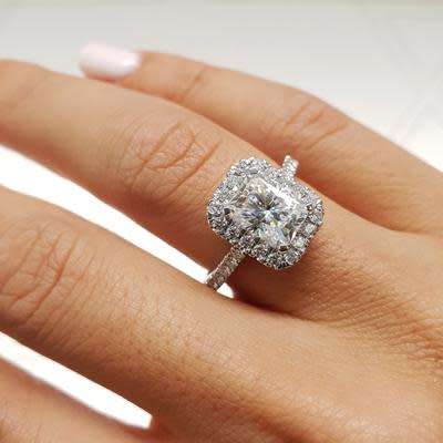 Radiant S925 Sterling Silver 2.3 Carat Halo Engagement Ring - Size 8 | Q