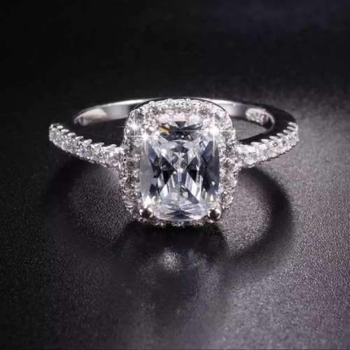 Radiant S925 Sterling Silver 2.3 Carat Halo Engagement Ring - Size 8 | Q