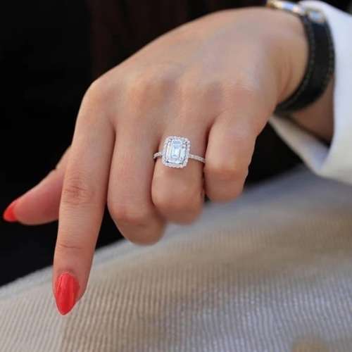 Radiant S925 Sterling Silver 2.3 Carat Halo Engagement Ring - Size 8 | Q