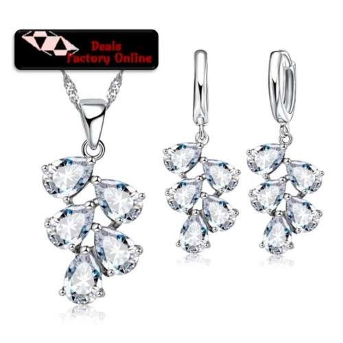 Sterling Silver S925 Sparkling Austrian Crystal Necklace and Earring Heart Jewellery Set