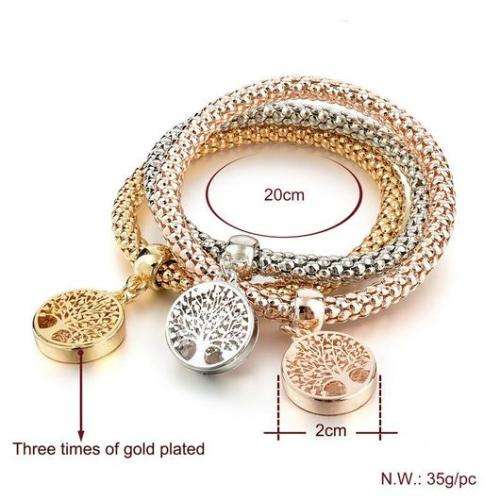 Tree of Life Bracelet Set of 3 - Silver, Rose Gold and Yellow Gold Plated