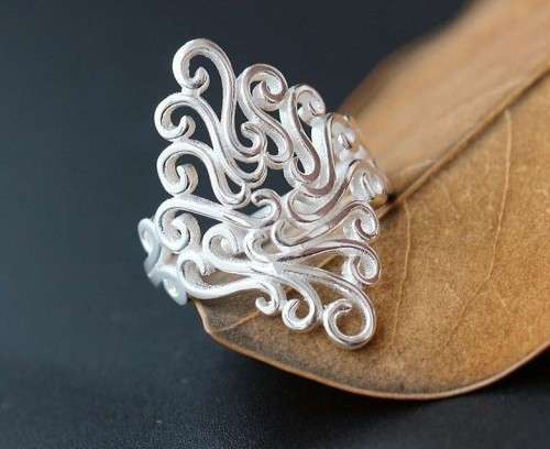 S925 Sterling Silver Filigree Swirl Ring - Size 8 | Q