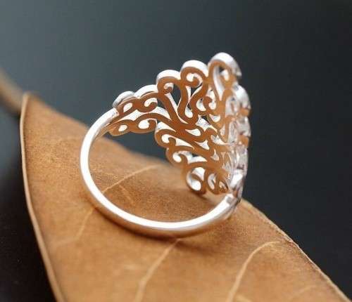 S925 Sterling Silver Filigree Swirl Ring - Size 8 | Q