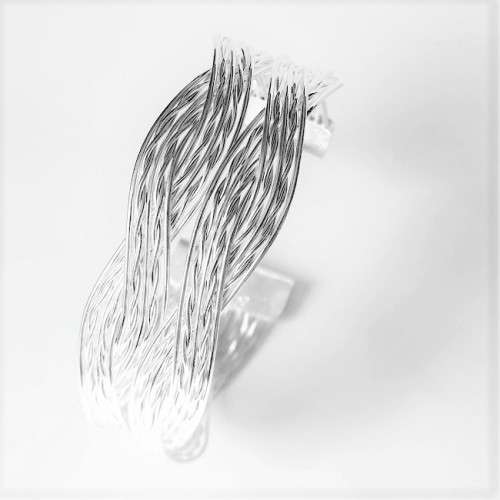 S925 Sterling Silver Plated Open Cuff Woven Bangle