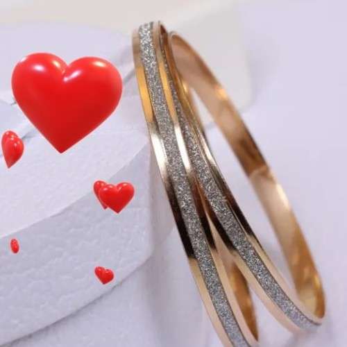 Gold Plated Bangles with Silver Frosted Band - Set of 2