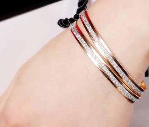 Gold Plated Bangles with Silver Frosted Band - Set of 2