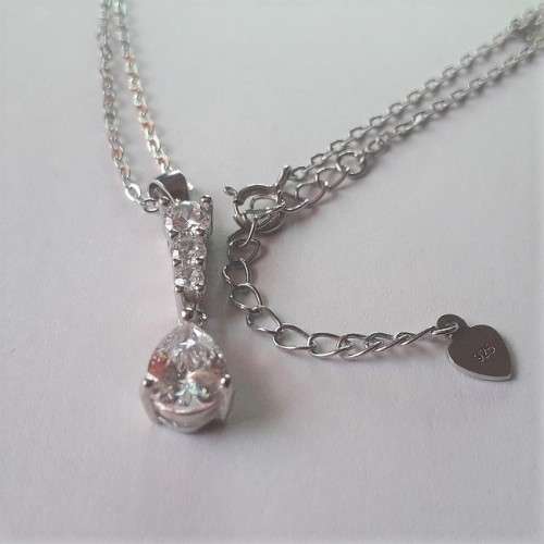 925 Sterling Silver Necklace with Created Diamond Pear Cut Drop Pendant