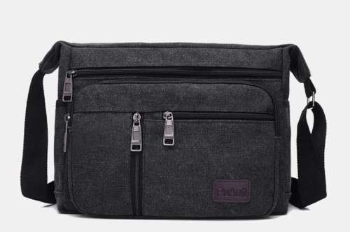 Canvas Crossbody Shoulder Bag - Black